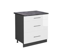 Vicco Mobiletto base per cucina Fame-Line, Bianco lucido, 80 cm con 3 cassetti, PL Antracite, per la combinazione con altri moduli della serie Fame-Line