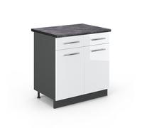 Vicco Mobiletto base per cucina Fame-Line, Bianco lucido, 80 cm, PL Antracite, per la combinazione con altri moduli della serie Fame-Line