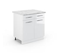 Vicco Mobiletto base per cucina Fame-Line, Bianco lucido, 80 cm, PL Marmo, per la combinazione con altri moduli della serie Fame-Line