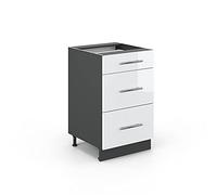 Vicco mobiletto base per cucina Fame-Line, Bianco lucido/Antracite, 50 cm senza piano di lavoro