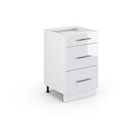 Vicco mobiletto base per cucina Fame-Line, Bianco lucido/Bianco, 50 cm senza piano di lavoro
