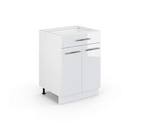 Vicco mobiletto base per cucina Fame-Line, Bianco lucido/Bianco, 60 cm con cassetto, senza piano di lavoro