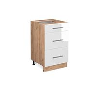 Vicco mobiletto base per cucina Fame-Line, Bianco lucido/Quercia dorata, 50 cm senza piano di lavoro