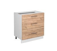 Vicco Mobiletto base per cucina Fame-Line, Quercia dorata, 80 cm con 3 cassetti, senza piano di lavoro, per la combinazione con altri moduli della serie Fame-Line