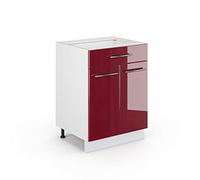 Vicco Mobiletto base per cucina Fame-Line, Rosso bordeaux lucido, 60 cm con cassetto, senza piano di lavoro, per la combinazione con altri moduli della serie Fame-Line