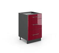 Vicco mobiletto base per cucina Fame-Line, Rosso bordeaux lucido/Antracite, 50 cm senza piano di lavoro