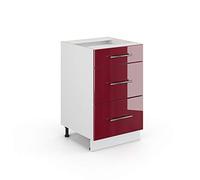 Vicco mobiletto base per cucina Fame-Line, Rosso bordeaux lucido/Bianco, 50 cm senza piano di lavoro