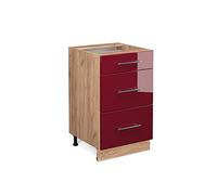 Vicco mobiletto base per cucina Fame-Line, Rosso bordeaux lucido/Quercia dorata, 50 cm senza piano di lavoro