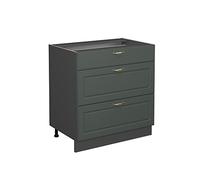 Vicco Mobiletto base per cucina Fame-Line, Verde-oro rustico, 80 cm con 3 cassetti, senza piano di lavoro, per la combinazione con altri moduli della serie Fame-Line