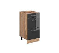 Vicco mobiletto base per cucina R-line, Antracite lucido/Quercia dorata, 40 cm con cassetti, senza piano di lavoro