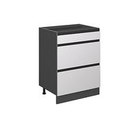 Vicco mobiletto base per cucina R-line, Bianco/Antracite, 60 cm Forma a J, con cassetti, senza piano di lavoro