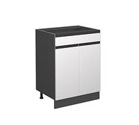 Vicco mobiletto base per cucina R-line, Bianco/Antracite, 60 cm Forma a J, con cassetto, senza piano di lavoro