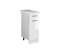 Vicco Mobiletto base per cucina R-Line, Bianco lucido, 30 cm, PL Marmo, per la libera combinazione all'interno di sistemi cucina modulari