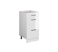 Vicco Mobiletto base per cucina R-Line, Bianco lucido, 40 cm | 3 Cassetti · Senza piano di lavoro · Piedini regolabili in altezza · ✓ Facile accesso · ✓ Liberamente combinabile