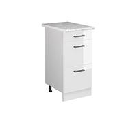 Vicco Mobiletto base per cucina R-Line, Bianco lucido, 40 cm con cassetti PL Marmo, per la libera combinazione all'interno di sistemi cucina modulari