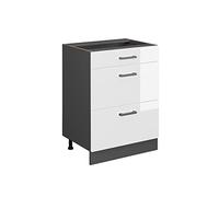 Vicco Mobiletto base per cucina R-Line, Bianco lucido, 60 cm con cassetti, senza piano di lavoro, per la libera combinazione all'interno di sistemi cucina modulari