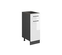 Vicco mobiletto base per cucina R-line, Bianco lucido/Antracite, 30 cm senza piano di lavoro