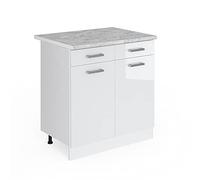 Vicco mobiletto base per cucina R-line, Bianco lucido/Bianco, 80 cm, PL Marmo