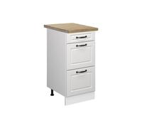 Vicco Mobiletto base per cucina R-Line, Bianco rustico, 40 cm con cassetti, PL Rovere, per la libera combinazione all'interno di sistemi cucina modulari