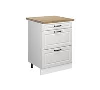 Vicco Mobiletto base per cucina R-Line, Bianco rustico, 60 cm con cassetti, PL Rovere, per la libera combinazione all'interno di sistemi cucina modulari