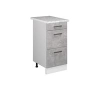 Vicco Mobiletto base per cucina R-Line, Calcestruzzo, 40 cm con cassetti PL Marmo, per la libera combinazione all'interno di sistemi cucina modulari