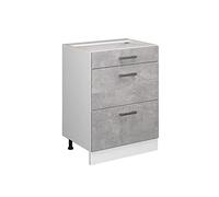 Vicco Mobiletto base per cucina R-Line, Calcestruzzo, 60 cm con cassetti, senza piano di lavoro, per la libera combinazione all'interno di sistemi cucina modulari