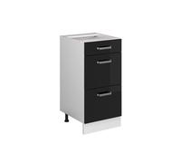 Vicco Mobiletto base per cucina R-Line, Nero lucido, 40 cm con cassetti, senza piano di lavoro, per la libera combinazione all'interno di sistemi cucina modulari