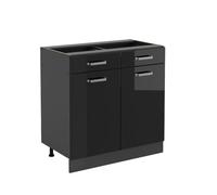 Vicco Mobiletto base per cucina R-Line, Nero lucido, 80 cm senza piano di lavoro, per la libera combinazione all'interno di sistemi cucina modulari