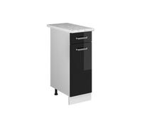 Vicco mobiletto base per cucina R-line, Nero lucido/Bianco, 30 cm, PL Marmo