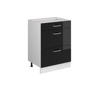 Vicco mobiletto base per cucina R-line, Nero lucido/Bianco, 60 cm con cassetti, senza piano di lavoro