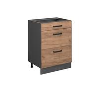 Vicco Mobiletto base per cucina R-Line, Quercia dorata, 60 cm con cassetti, senza piano di lavoro, per la libera combinazione all'interno di sistemi cucina modulari