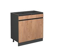 Vicco Mobiletto base per cucina R-Line, Quercia dorata, 80 cm Forma a J, senza piano di lavoro, per la libera combinazione all'interno di sistemi cucina modulari
