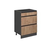 Vicco mobiletto base per cucina R-line, Quercia dorata/Antracite, 60 cm Forma a J, con cassetti, senza piano di lavoro