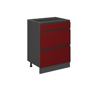 Vicco Mobiletto base per cucina R-Line, Rosso, 60 cm Forma a J, con cassetti, senza piano di lavoro, per la libera combinazione all'interno di sistemi cucina modulari
