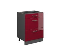 Vicco Mobiletto base per cucina R-Line, Rosso lucido, 60 cm con cassetti, senza piano di lavoro, per la libera combinazione all'interno di sistemi cucina modulari