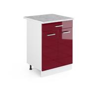 Vicco Mobiletto base per cucina R-Line, Rosso lucido, 60 cm con cassetto PL Marmo, per la libera combinazione all'interno di sistemi cucina modulari