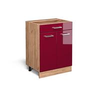 Vicco Mobiletto base per cucina R-Line, Rosso lucido, 60 cm con cassetto, senza piano di lavoro
