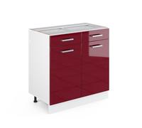 Vicco Mobiletto base per cucina R-Line, Rosso lucido, 80 cm | 2 Cassetti · Senza piano di lavoro · Piedini regolabili in altezza · 2 Ante · ✓ Facile accesso