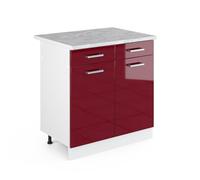 Vicco Mobiletto base per cucina R-Line, Rosso lucido, 80 cm, PL Marmo, per la libera combinazione all'interno di sistemi cucina modulari