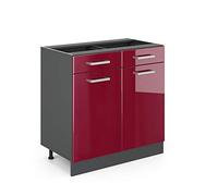 Vicco Mobiletto base per cucina R-Line, Rosso lucido, 80 cm senza piano di lavoro