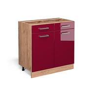 Vicco Mobiletto base per cucina R-Line, Rosso lucido, 80 cm senza piano di lavoro, per la libera combinazione all'interno di sistemi cucina modulari