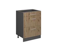 Vicco mobiletto base per cucina R-Line, Rovere artigianale/Antracite, 60 cm con cassetti, senza piano di lavoro