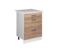 Vicco mobiletto base per cucina R-line, Sonoma/Bianco, 60 cm con cassetti PL Marmo