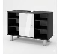 Vicco Mobiletto per lavabo Fynn, Antracite/bianco lucido, 80 x 54 cm con 6 ripiani, per la conservazione in bagno con ritaglio per sifone