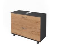 Vicco Mobiletto per lavabo Ilias, Quercia dorata/antracite, 80.2 x 60.8 cm con 2 cassetti, con ritaglio per sifone e aperture di ventilazione laterali