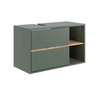 Vicco Mobiletto per lavabo Viola, Verde/Artigianale, 100 x 60 cm con 2 cassetti, con intaglio per sifone e ripiani aperti per montaggio a parete