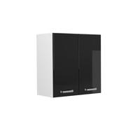 Vicco Pensile da cucina "R-Line", Nero lucido/Bianco 60 cm | 2 Ante · 1 Ripiano · Profondità - 31 cm · ✓ Liberamente combinabile · ✓ Spazio pratico