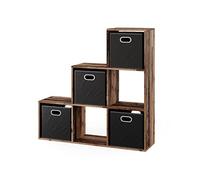 Vicco Scaffale a scale, Legno antico, 107.2 x 107.8 cm | con 4 scatole pieghevoli, utilizzabile come divisorio con 6 vani aperti