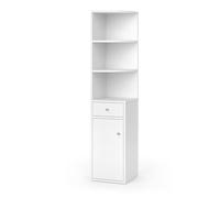 Vicco Scaffale d'angolo Larry, Bianco, 30 x 135.5 cm | con anta e cassetto, per riporre libri e decorazioni negli angoli