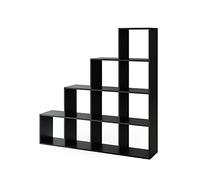 Vicco Scaffale per scale, Nero, 142.5 x 140 cm, utilizzabile come divisorio per ambienti con struttura a scala